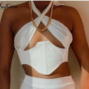 WHITE CRISS CROSS BANDAGE TOP